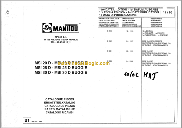 MANITOU MSI 25D - MSI 25D BUGGIE PARTS CATALOGUE