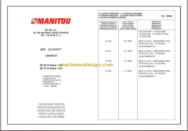 MANITOU MI 70H PARTS CATALOGUE