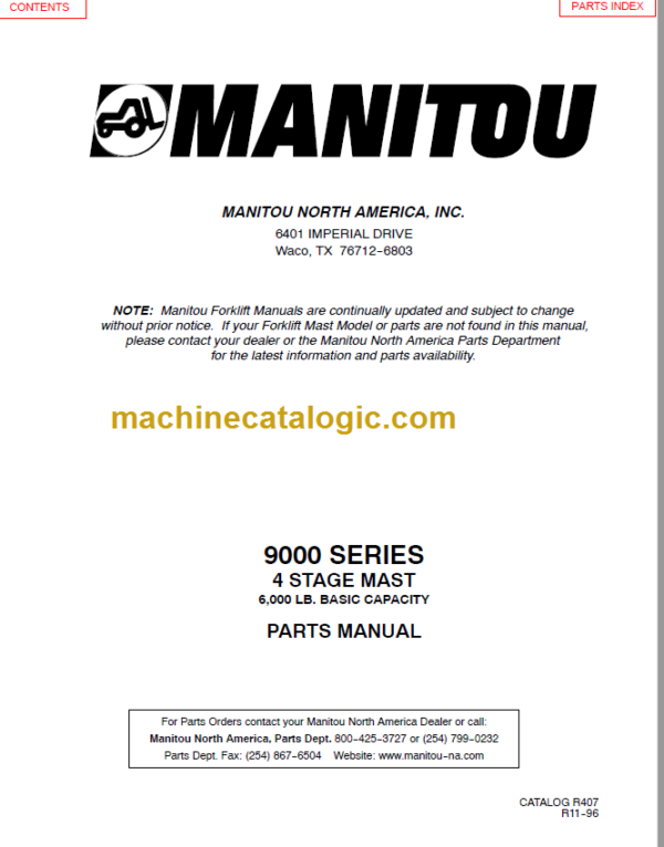 MANITOU 9000 Series Parts Manual