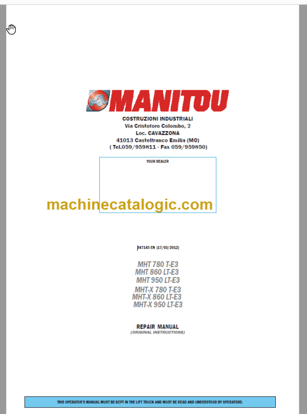 MHT-X 780 T-E3 REPAIR MANUAL