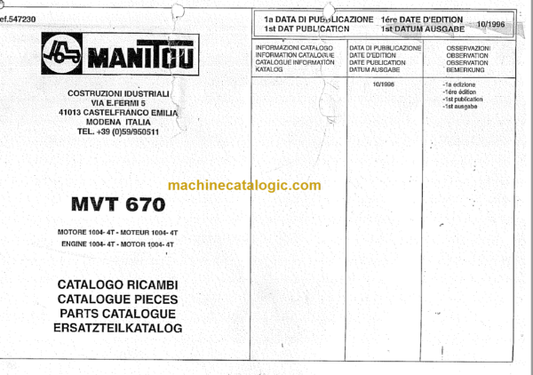 Manitou MVT 1330 L COMFORT LINE PARTS MANUAL