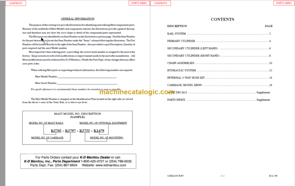 MANITOU 9000 Series Parts Manual