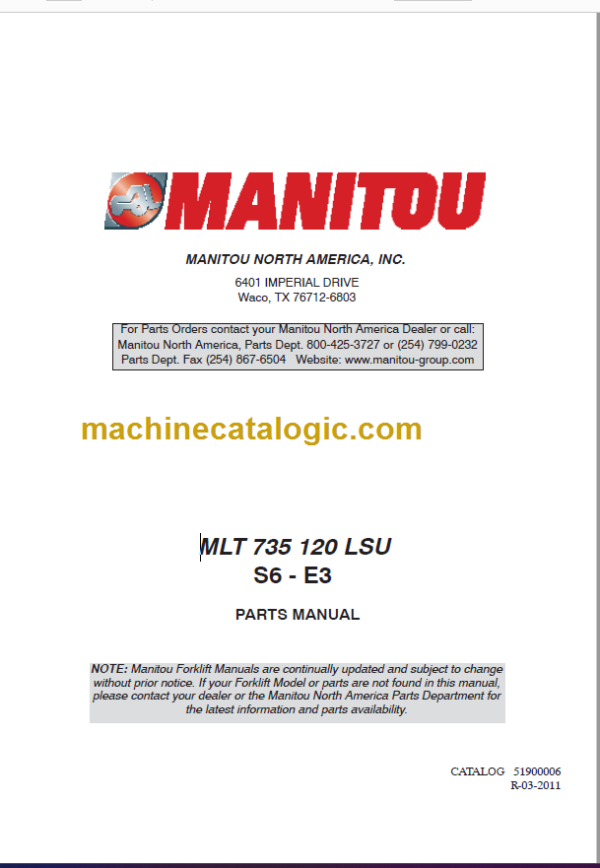 Manitou MLT 735-120 LSU S6-E3 PARTS MANUALS