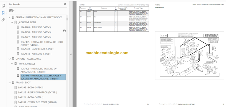 Manitou MLT 634 SB E2 PARTS CATALOGUE