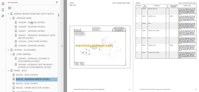 Manitou MLT 634 SB E2 PARTS CATALOGUE