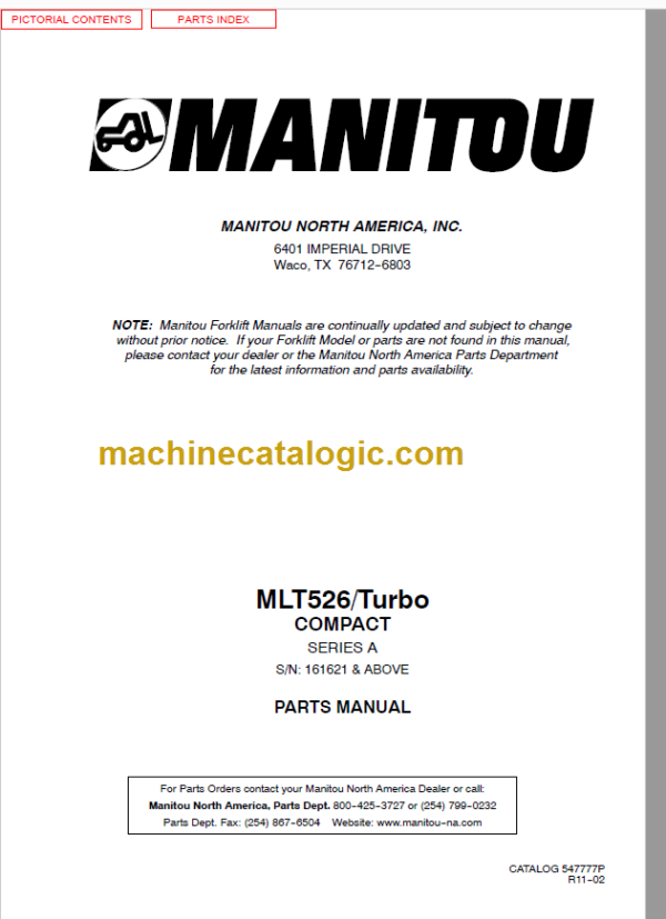 Manitou MLT 526 Turbo COMPACT SERIES A PARTS MANUAL