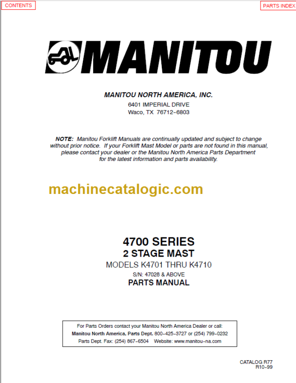 MANITOU 4700 Series Parts Manual