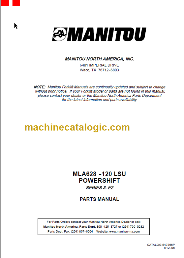 Manitou MLA 628-120 LSU POWERSHIFT SERIES 3-E2 PARTS MANUAL