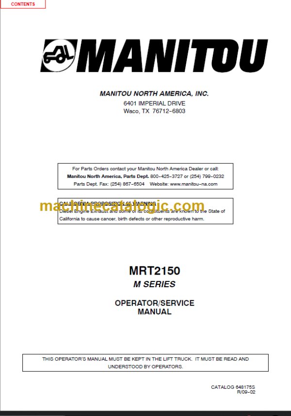 Manitou MRT 2150 M SERIES OPERATOR SERVICE MANUAL