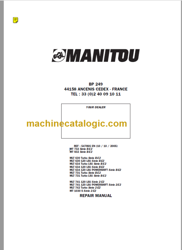 Manitou MLT 630 Turbo Série B-E2 Repair Manual