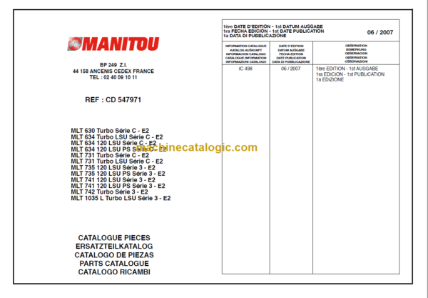 Manitou MLT 634 Serie C E2 PARTS CATALOGUE