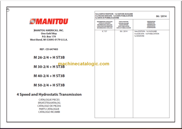 MANITOU M 30-4 + H ST3B PARTS CATALOGUE