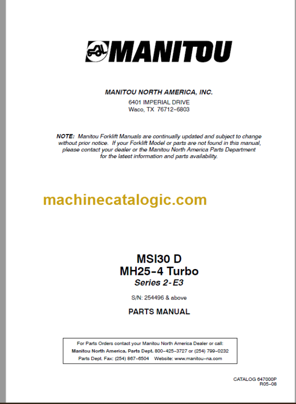 MANITOU MSI30 D S2-E3 PARTS MANUAL