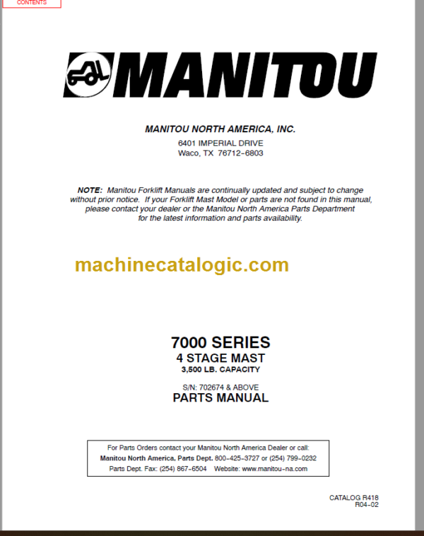 MANITOU 7000 Series Rev04-02 Parts Manual