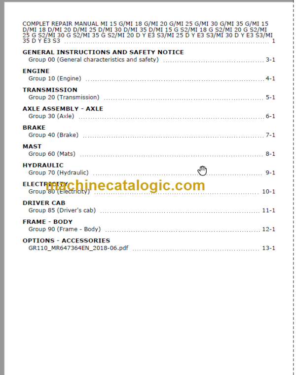 MANITOU MI 20-25-30-35 D S2 E3 REPAIR MANUAL