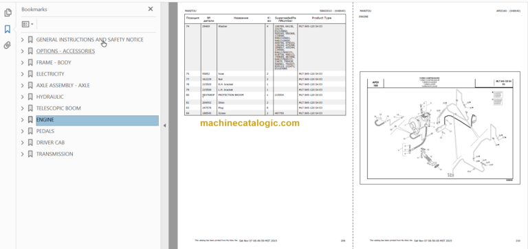 Manitou MLT 845-120 S4 E3 PARTS CATALOGUE