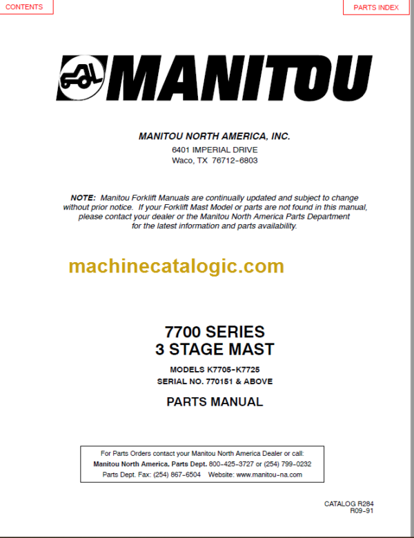 MANITOU 7700 Series Parts Manual