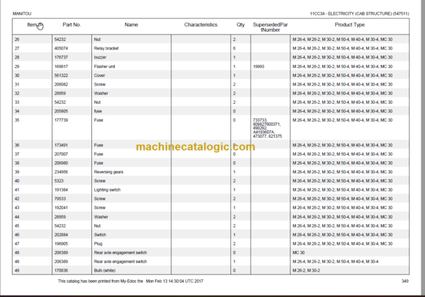 MANITOU M26-4 PARTS CATALOGUE