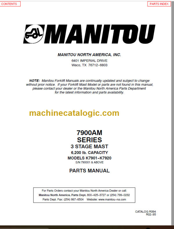 MANITOU 7900AM Series Parts Manual