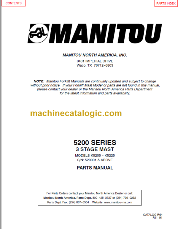 MANITOU 5200 Series Parts Manual