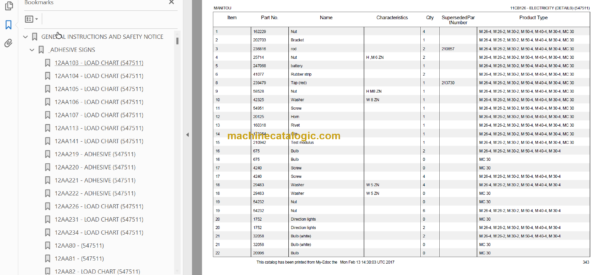 MANITOU MC30-4 PARTS CATALOGUE