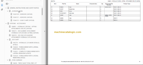 MANITOU EMA18 PARTS CATALOGUE