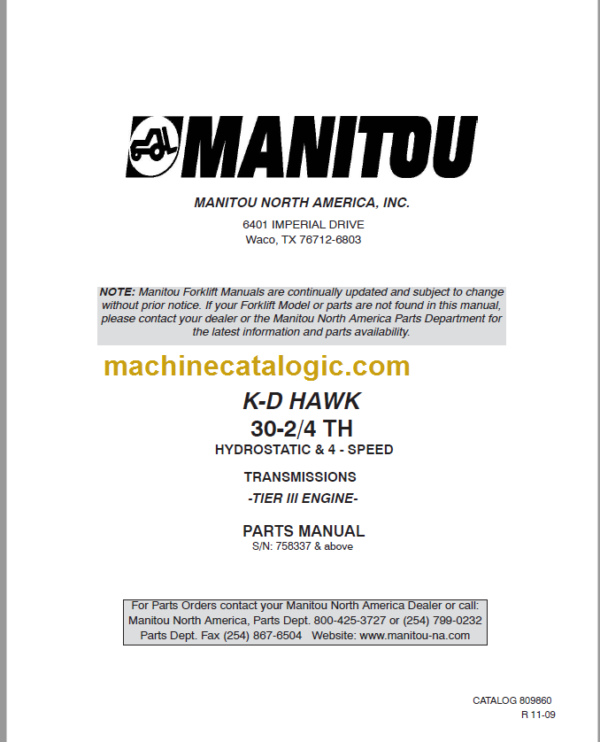 MANITOU M30-2 TIER III PARTS MANUAL