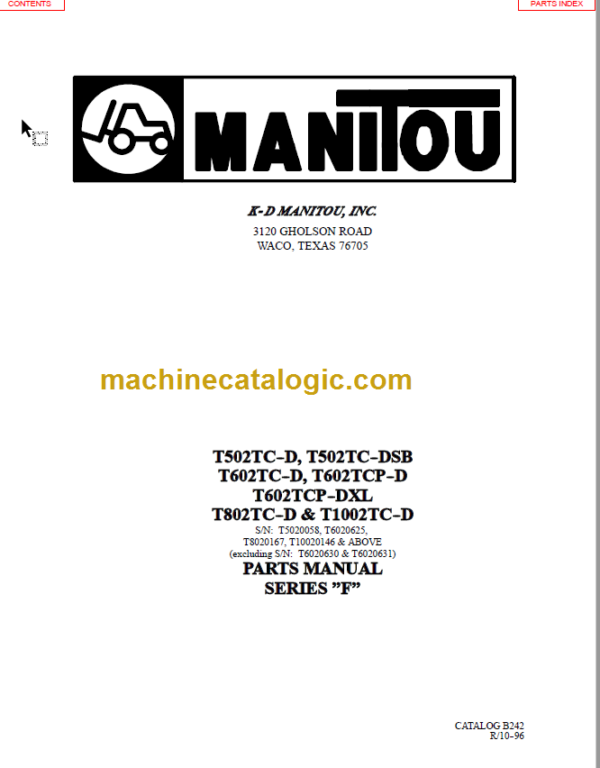 MANITOU T502TC-D PARTS MANUAL SERIES F