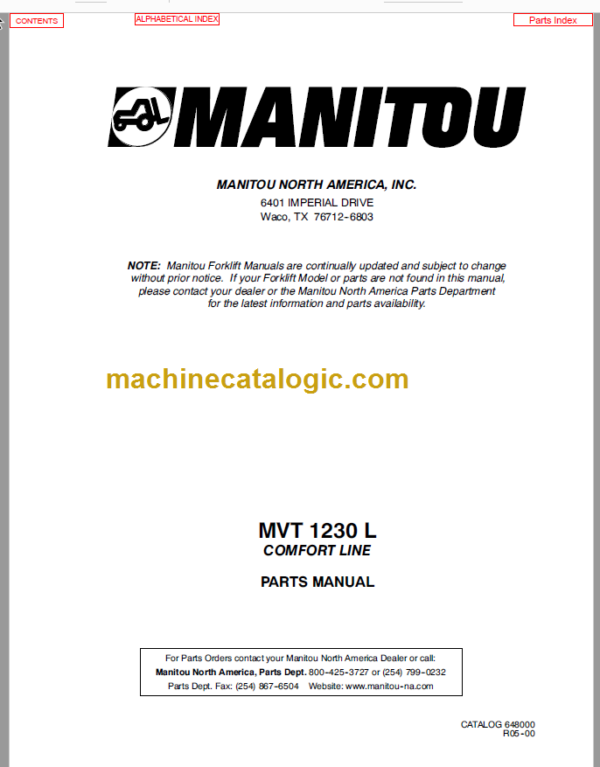 Manitou MVT 628T COMFORT LINE PARTS MANUAL