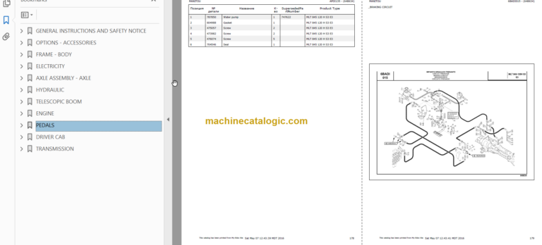 Manitou MLT 845 120 H S3 E3 Genuine Parts Catalogue