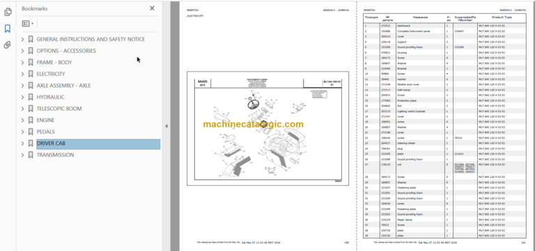 Manitou MLT 845 120 H S3 E3 Genuine Parts Catalogue