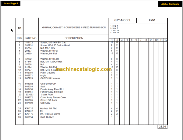 MANITOU M30-2 TIER III PARTS MANUAL