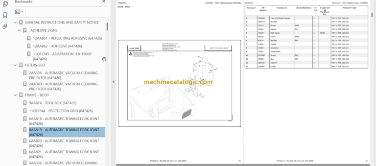 Manitou MLT 732 100D ST3BS1 PARTS CATALOGUE
