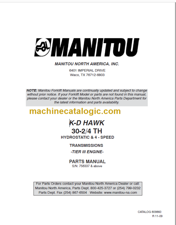 MANITOU M30-4 TIER III PARTS MANUAL