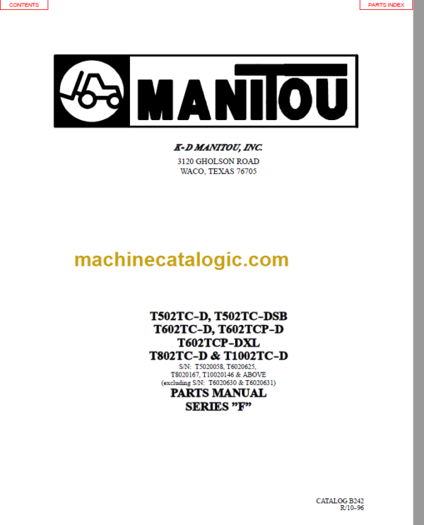 MANITOU T602TC-D PARTS MANUAL SERIES F