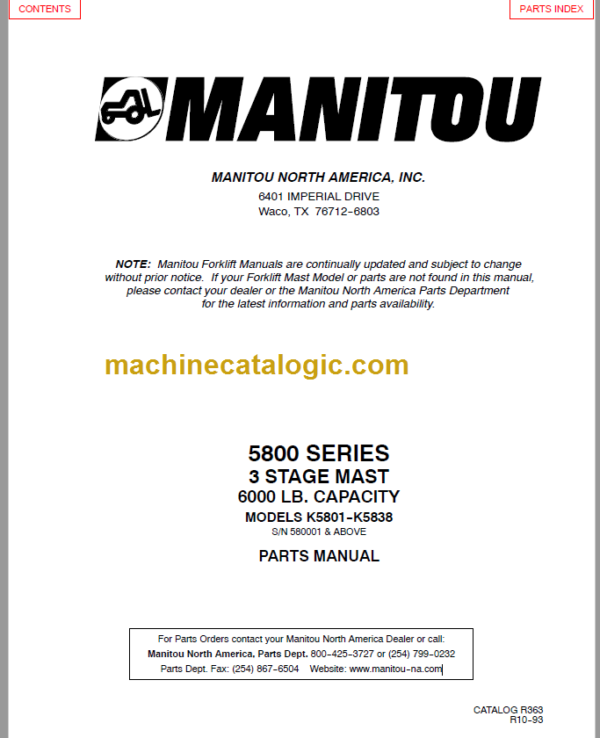 MANITOU 5800 Series Parts Manual