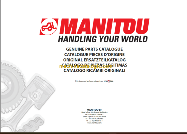 Manitou MVT 1230 L COMFORT LINE PARTS MANUAL