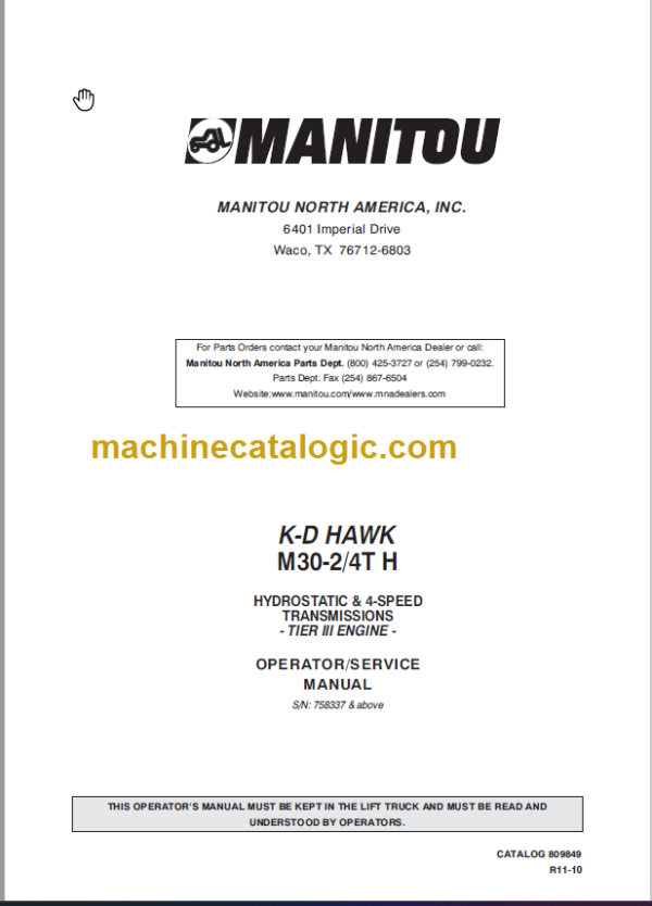 MANITOU M30-2 4T H OPERATOR SERVICE MANUAL