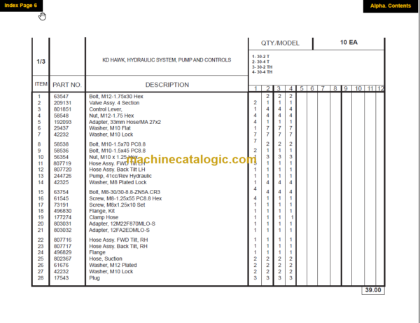 MANITOU M30-4 TIER III PARTS MANUAL