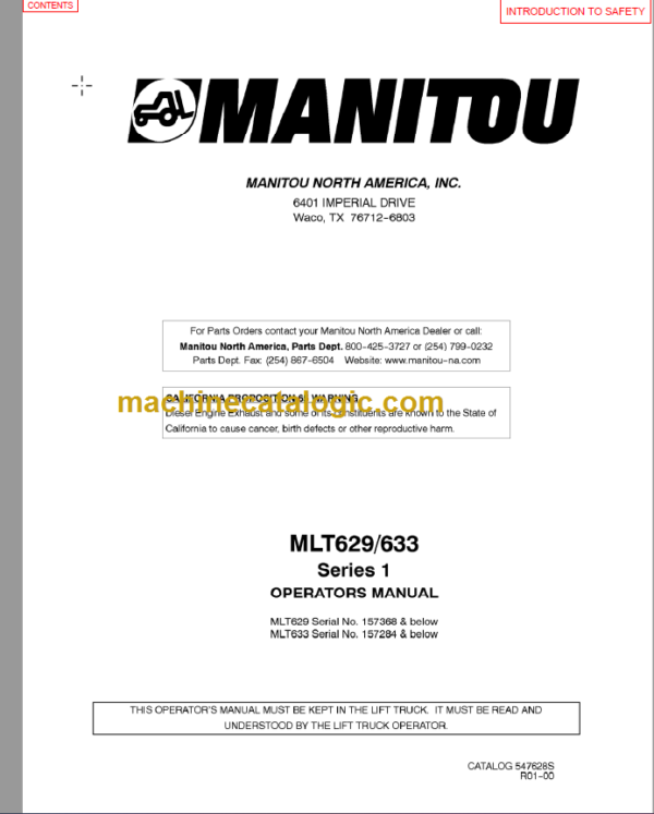 Manitou MLT 629 Operators Manual