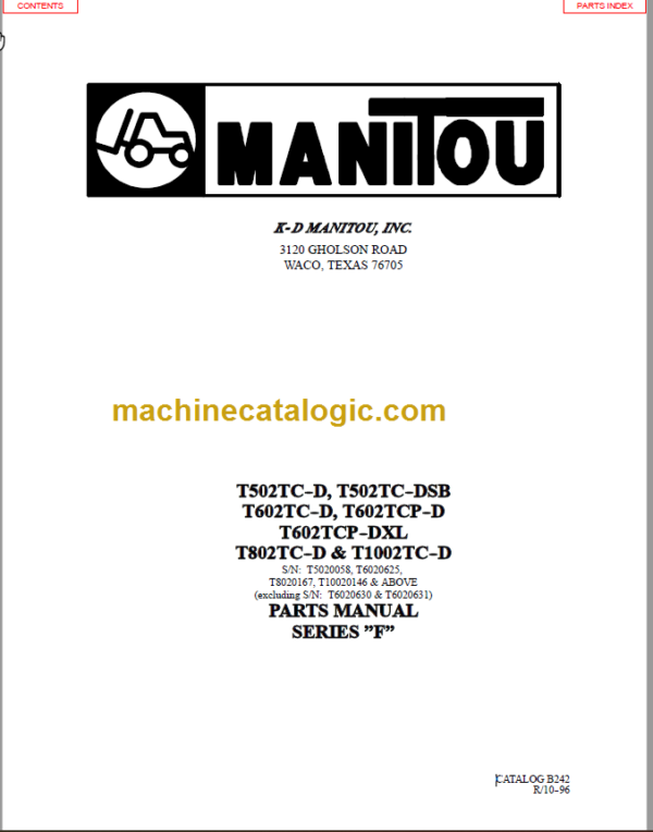 MANITOU T602TCP-DXL PARTS MANUAL SERIES F