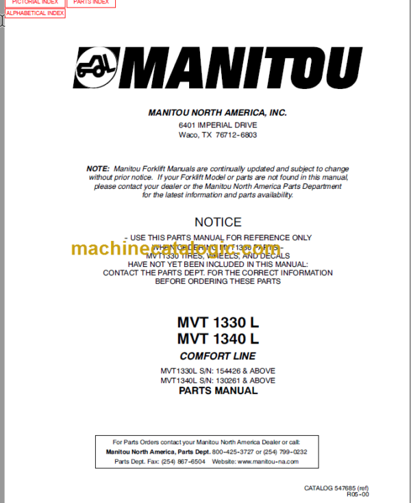 Manitou MVT 930 Parts Catalogue