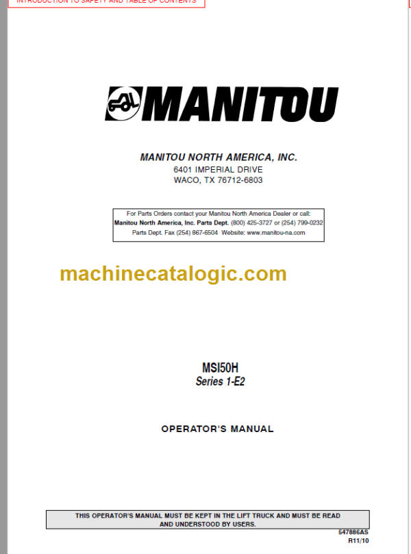 MANITOU MSI 50H S1-E2 OPERATOR'S MANUAL