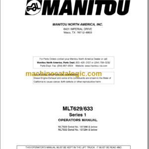 Manitou MLT 629 Series 1 Operator's Manual