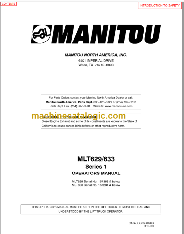 Manitou MLT 629 Series 1 Operator's Manual