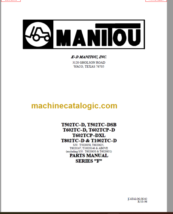 MANITOU T802TC-D PARTS MANUAL SERIES F