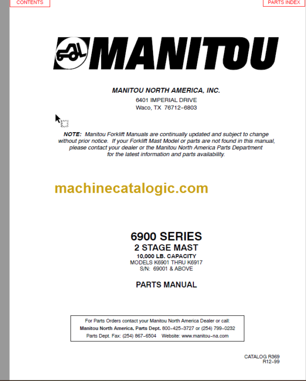 MANITOU 6900 Series Parts Manual