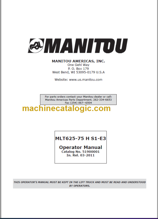 Manitou MLT 625 S1-E3 Operator Manual