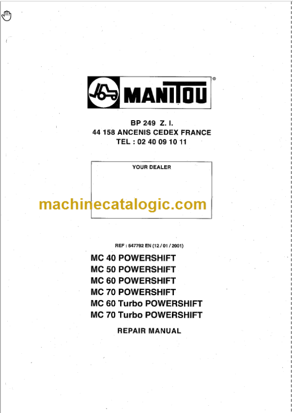 MANITOU MC 50 POWERSHIFT REPAIR MANUAL