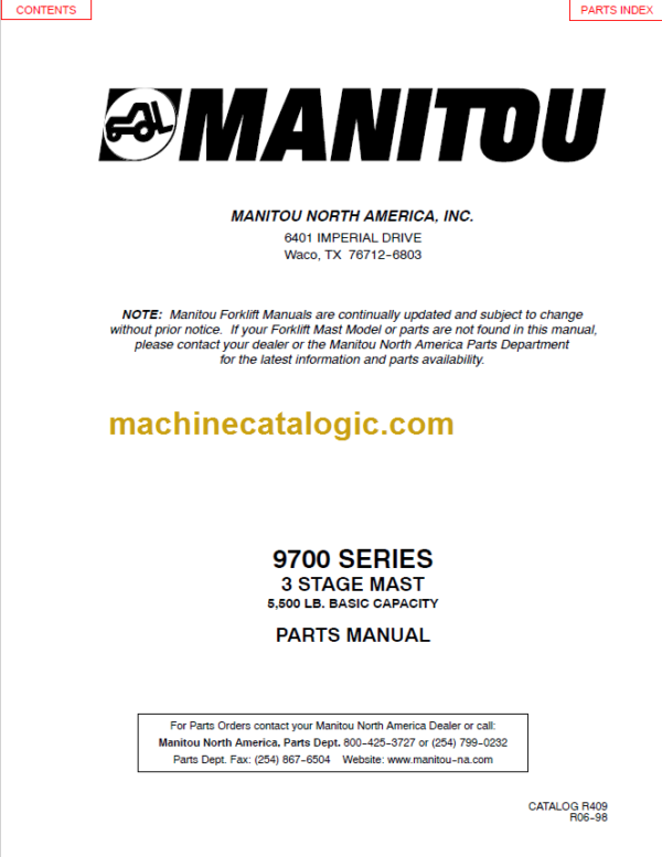 MANITOU 9700 Series Parts Manual